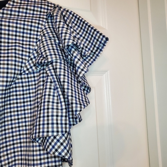 Banana Republic Plaid Sleeveless Dress Sz 0 Ruffle Split Sleeve - Picture 3 of 11